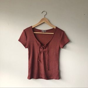 Ribbed Tie Front Top